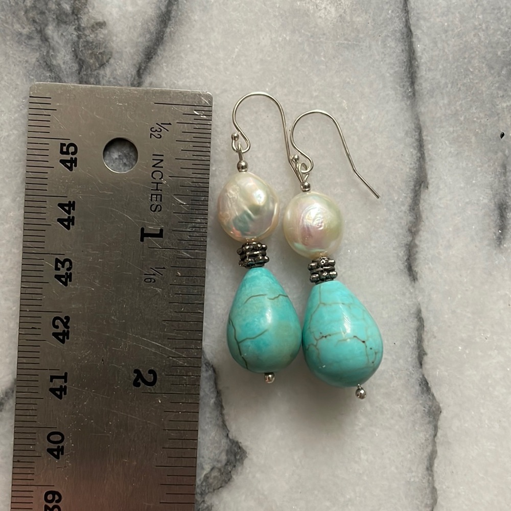 Freshwater pearl baroque teardrop stone sterling silver 925 earrings - Picture 9 of 16